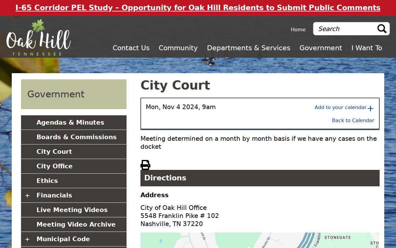 Belle Meade court records nearby municipal calendar context