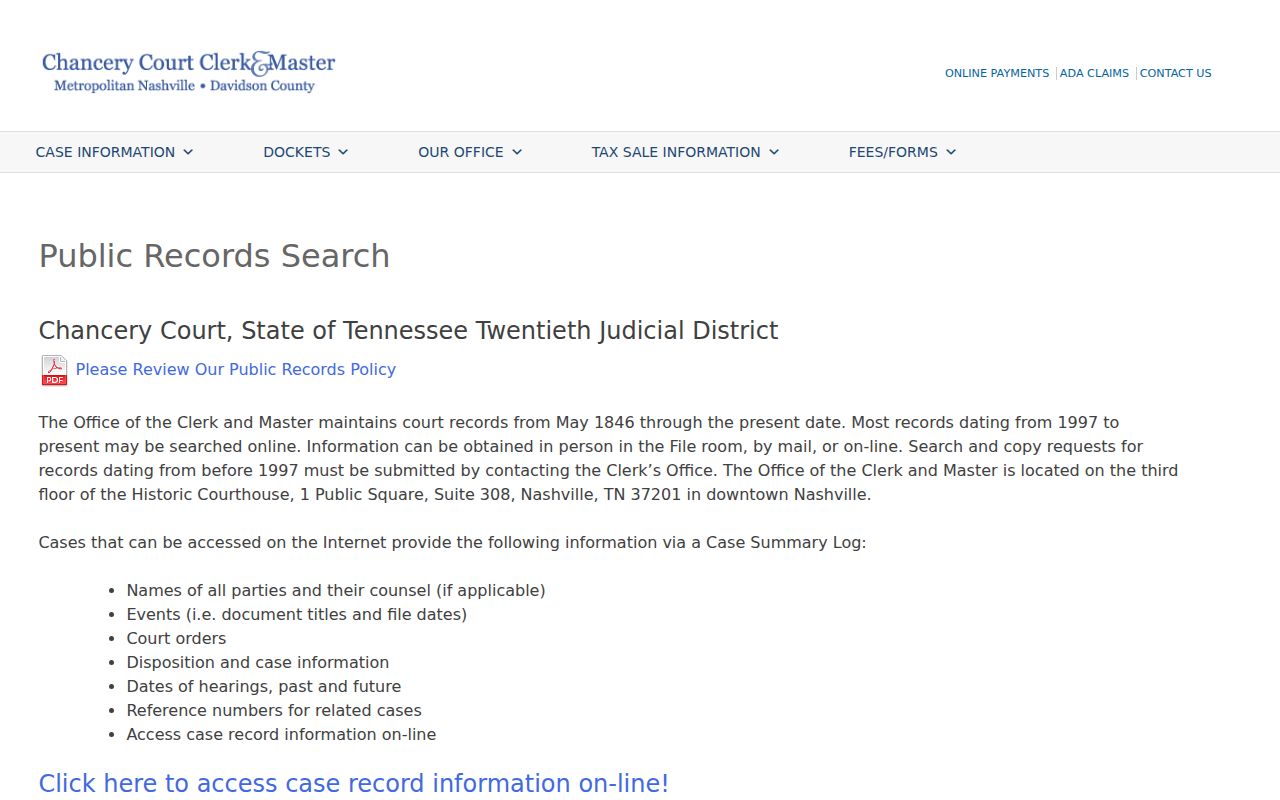 Davidson County Chancery public case search