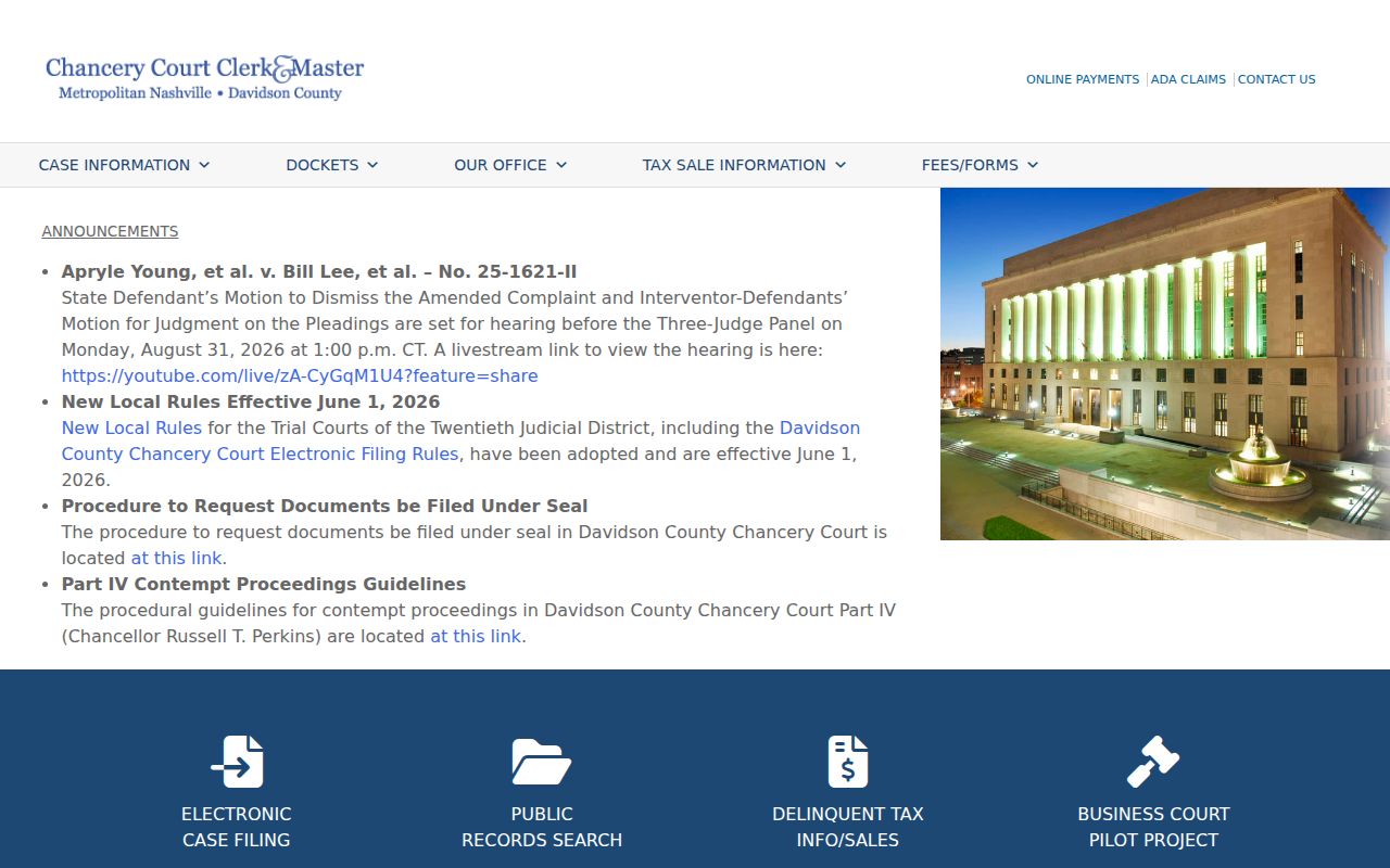 Davidson County Chancery docket search hub