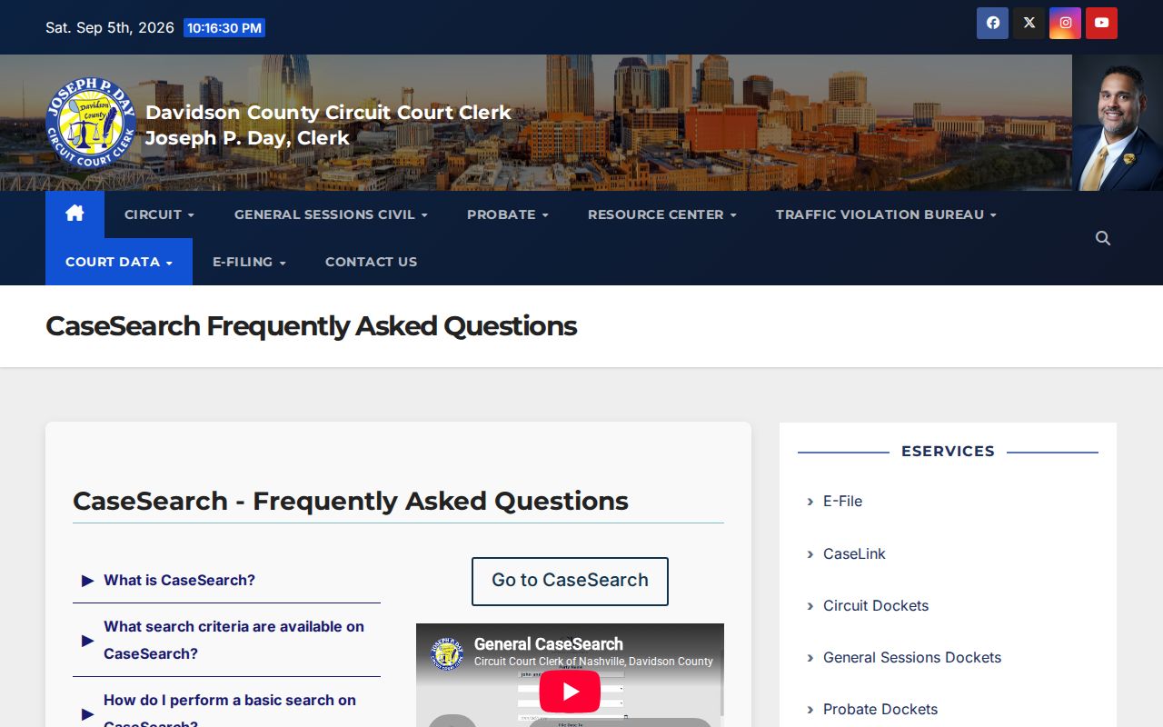 Davidson County CaseSearch field and filter instructions