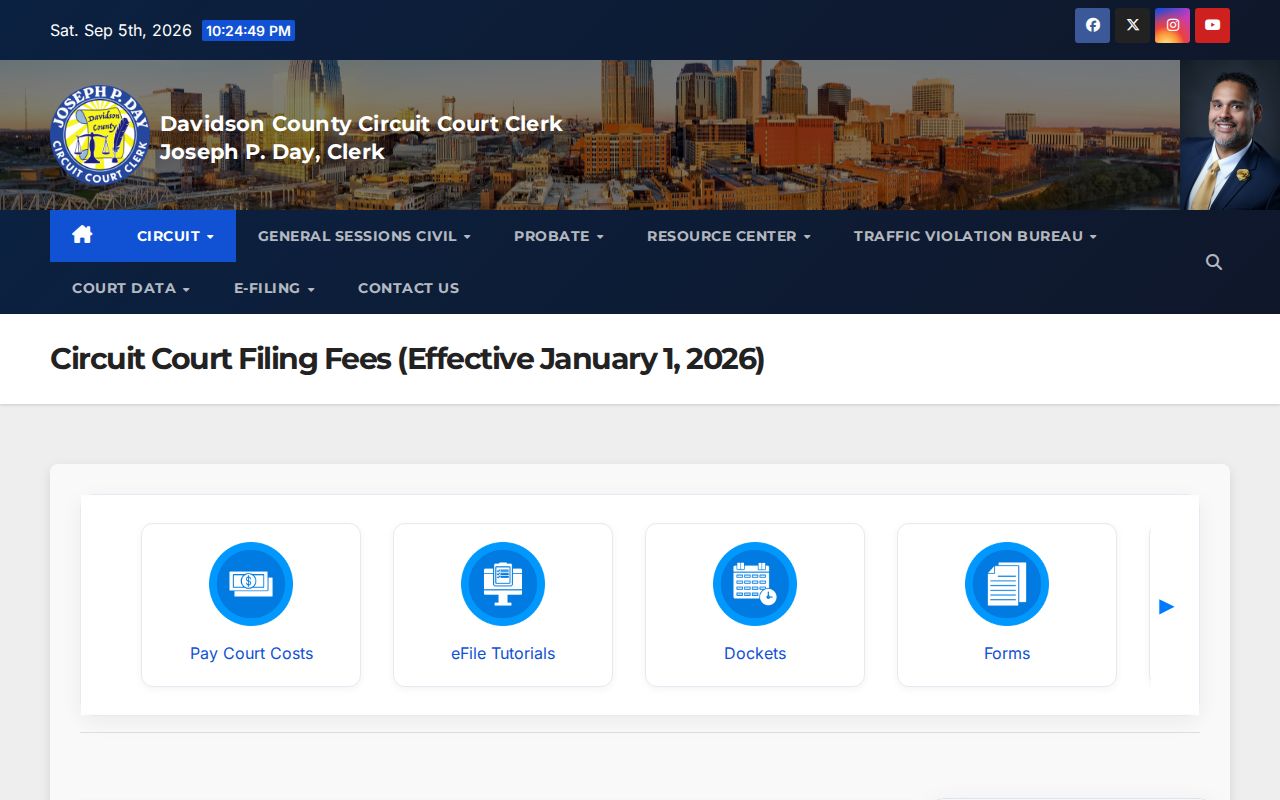 Davidson County Circuit Court current filing and copy fee schedule