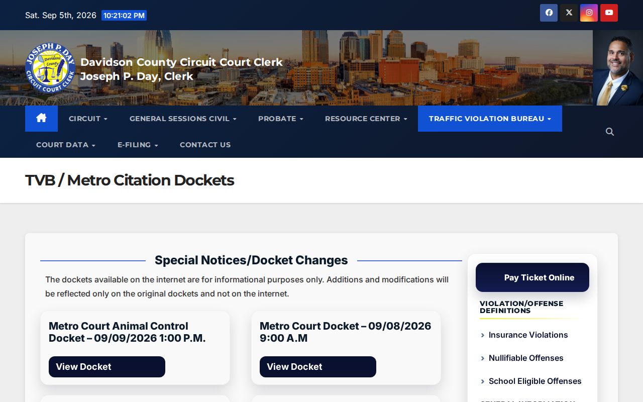 Davidson County published TVB and Metro citation docket list