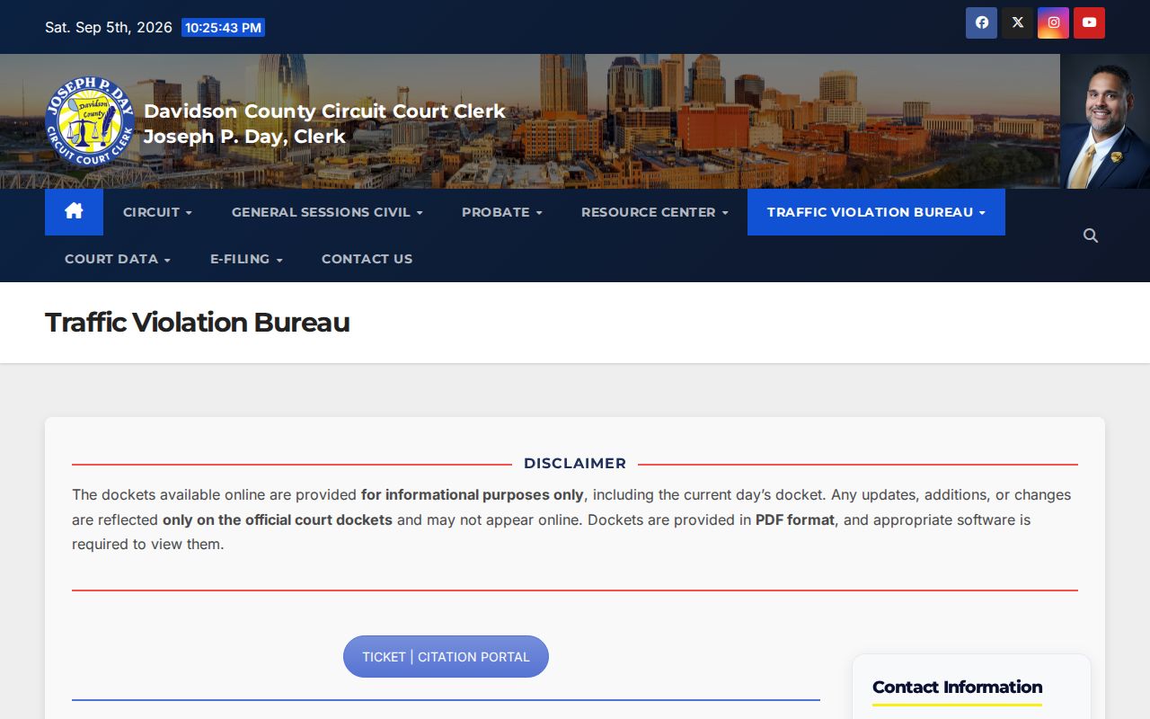 Davidson County Traffic Violation Bureau information page