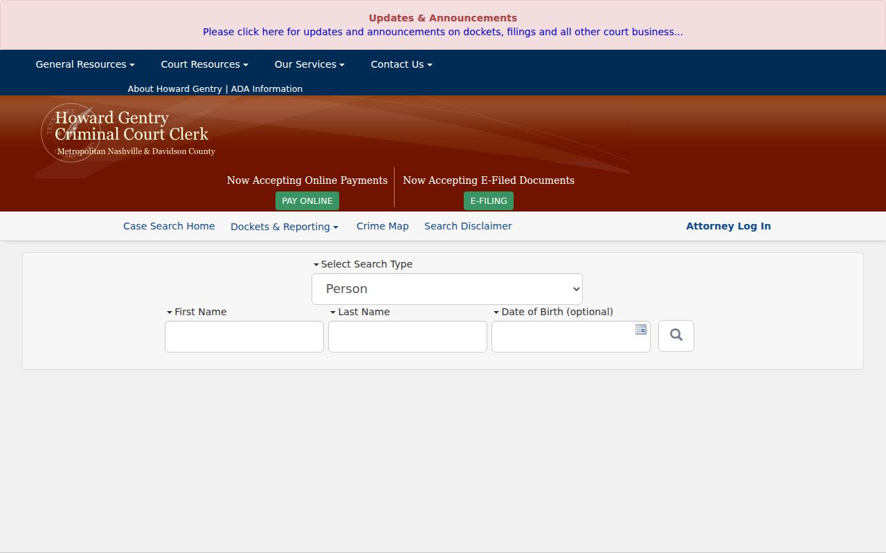 Davidson County criminal court date case search