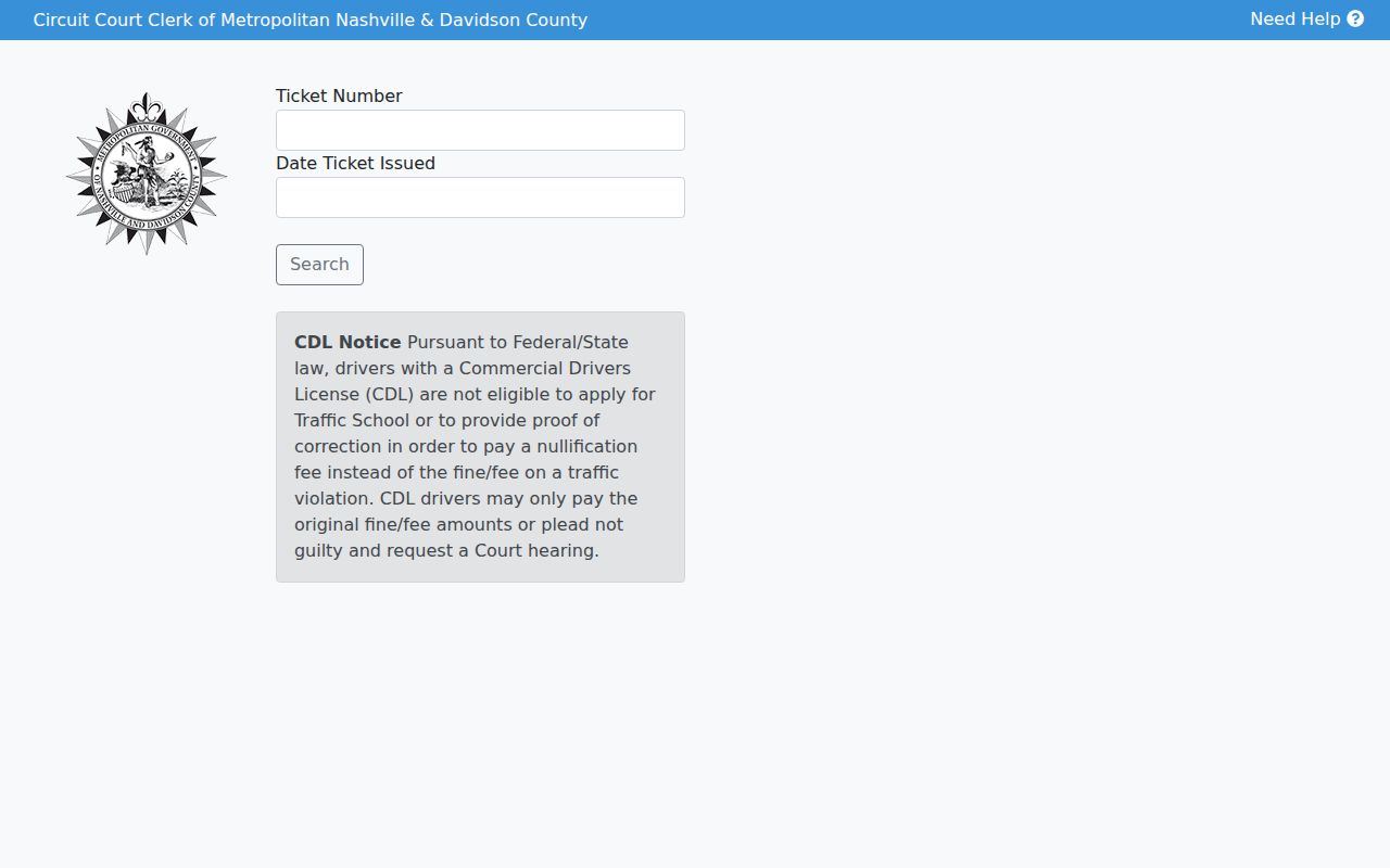 Davidson County traffic court date search fields