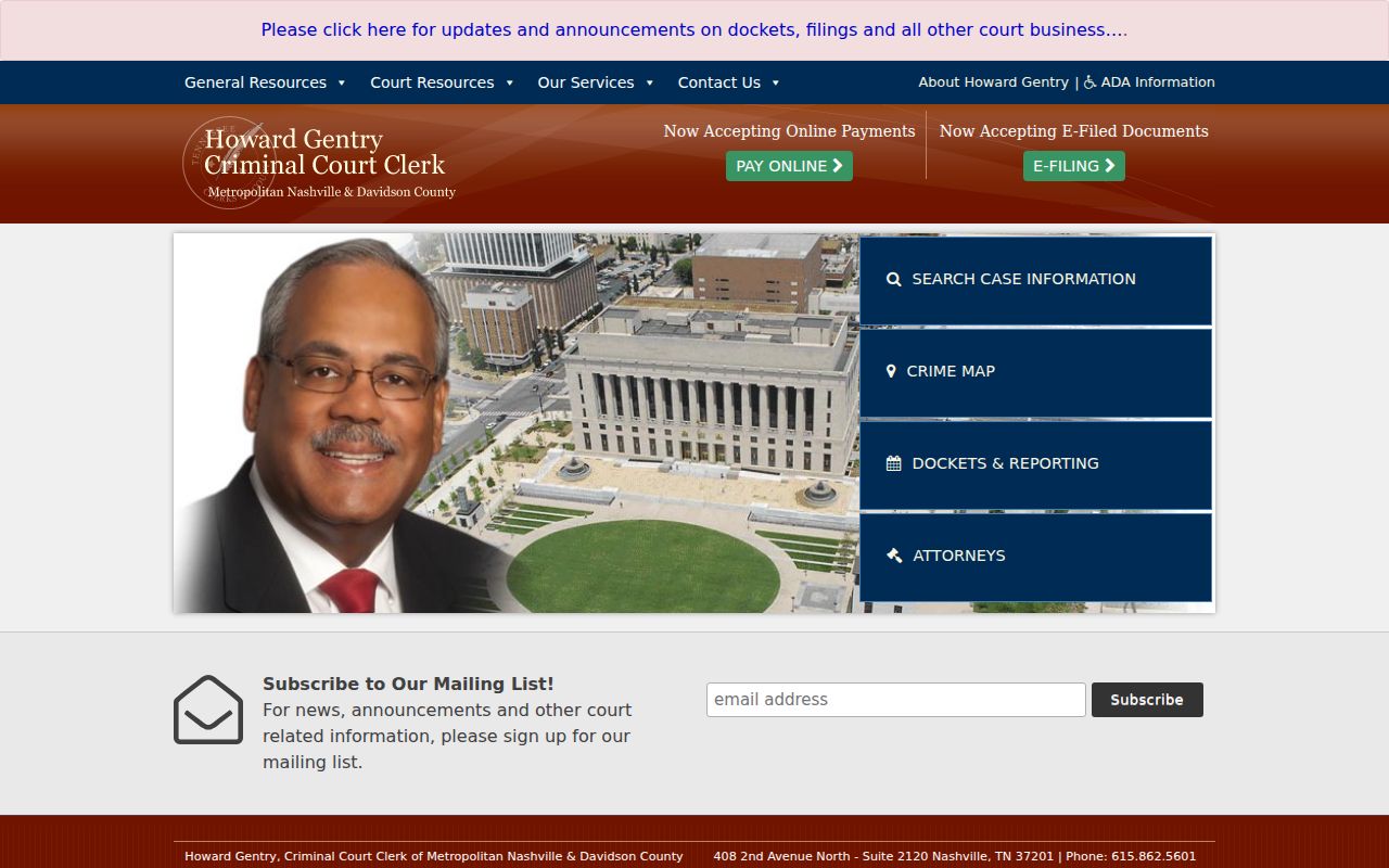 Davidson County court calendar at the Criminal Court Clerk
