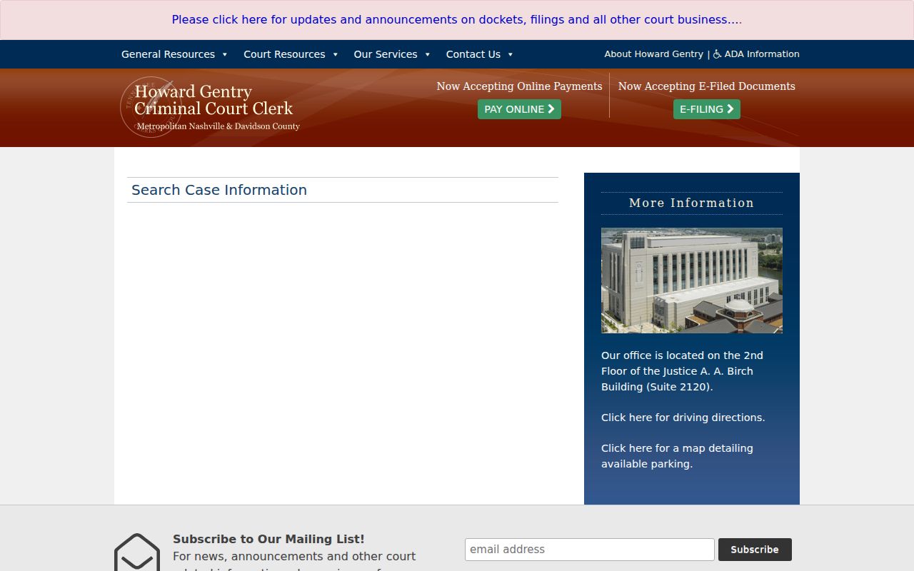 Davidson County criminal court calendar search scope