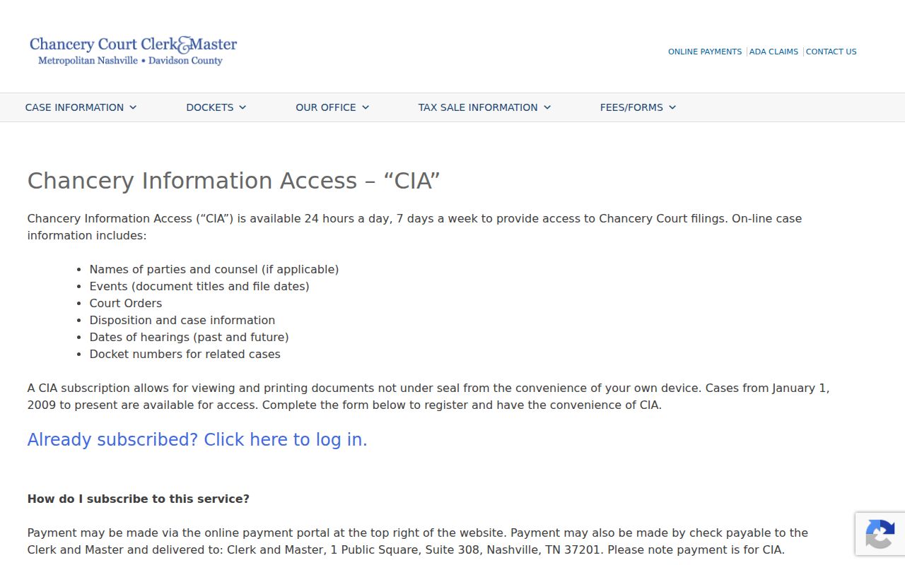 Davidson County Chancery court record image access