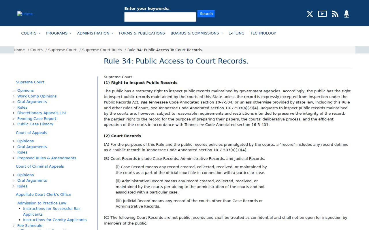 Davidson County court records public access rule