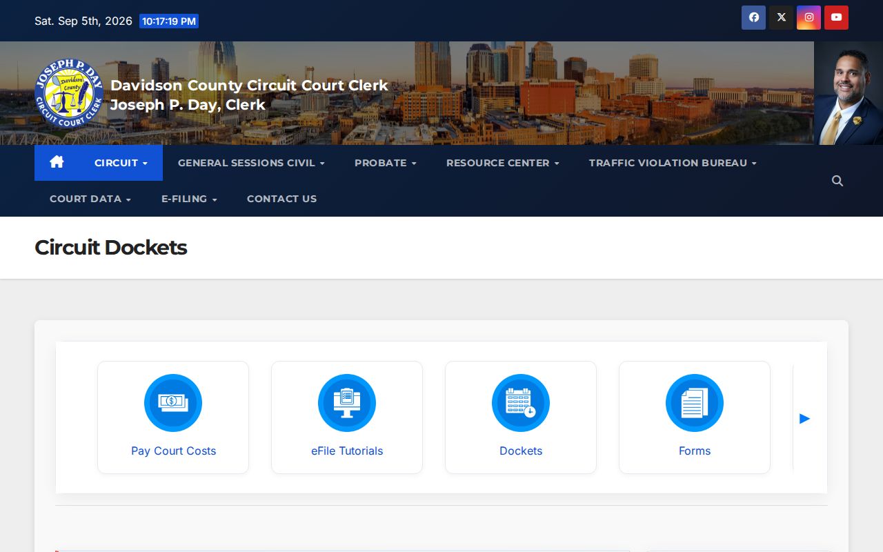 Davidson County Circuit Clerk docket navigation page