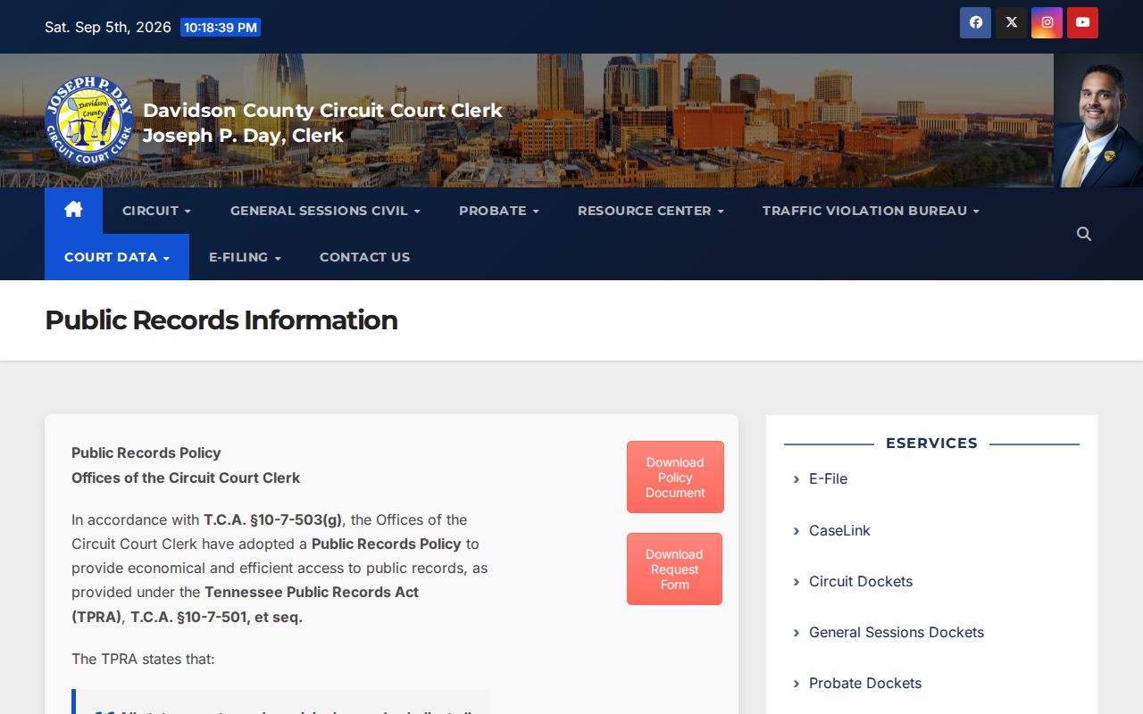 Davidson County clerk public records information page