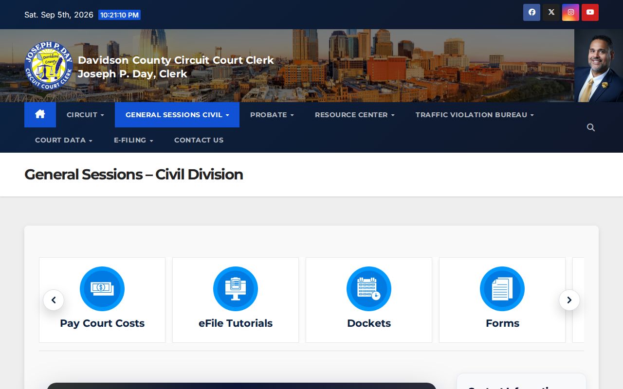 Davidson County General Sessions Civil clerk information page
