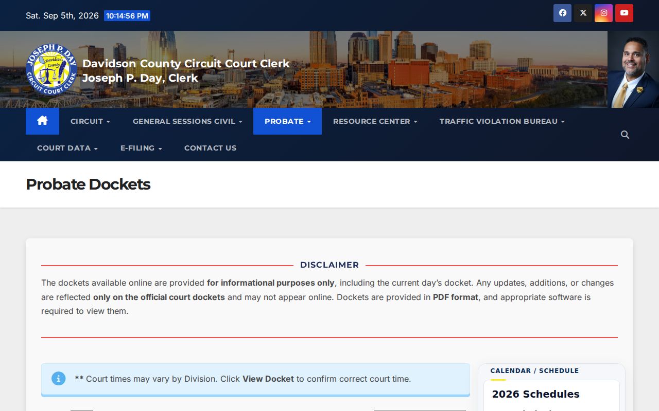 Davidson County Probate and Circuit docket schedule hub