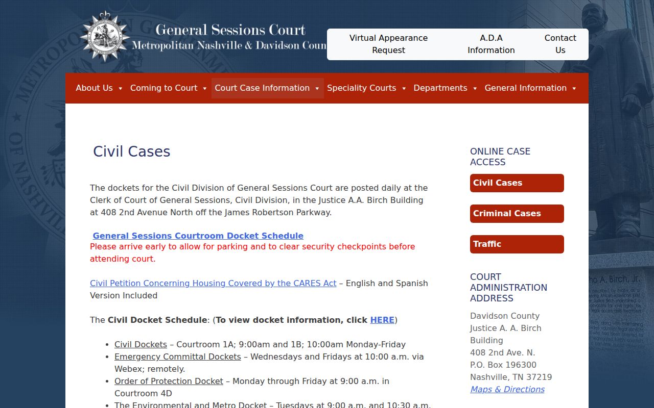 Davidson County General Sessions civil docket information