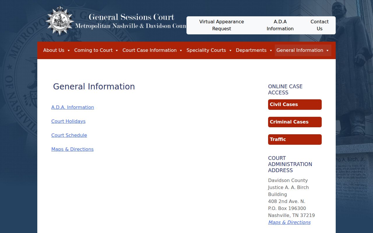 Davidson General Sessions court information and services