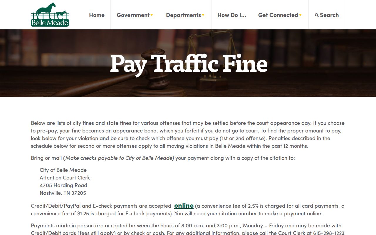 Belle Meade citation payment page assigned to Forest Hills research