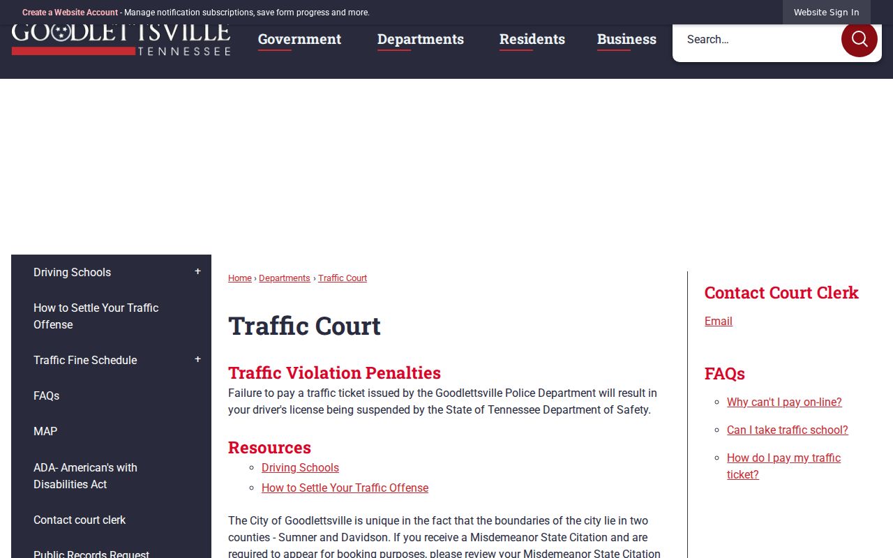 Goodlettsville municipal traffic court page assigned to Oak Hill records